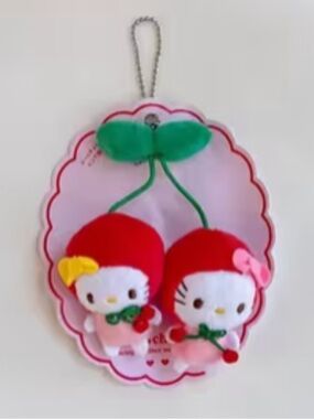 Hello Kitty Twin Cherry Plush Keychain - Red, White & Green NWOT
